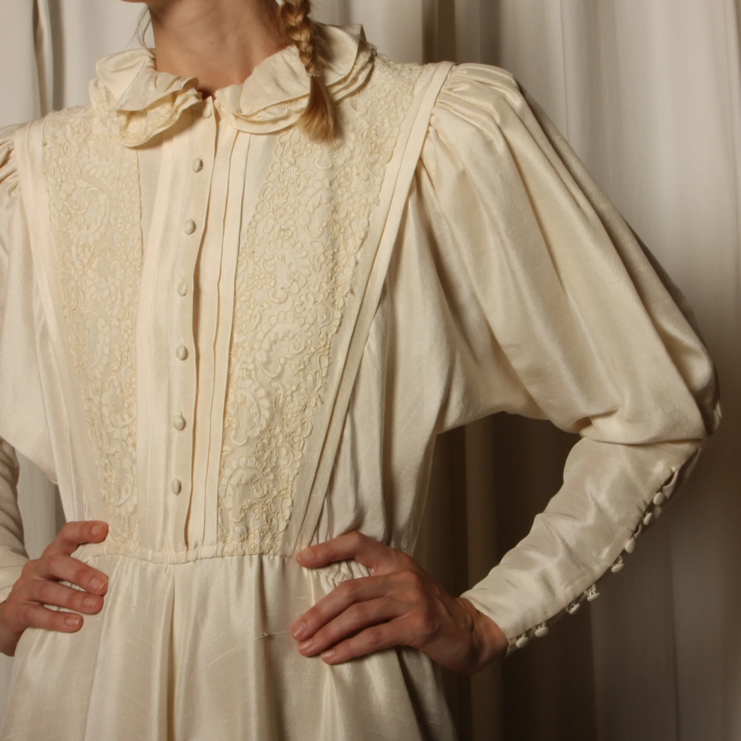 Vintage 80's Prue Acton Australian Cream Silk Wedding Dress