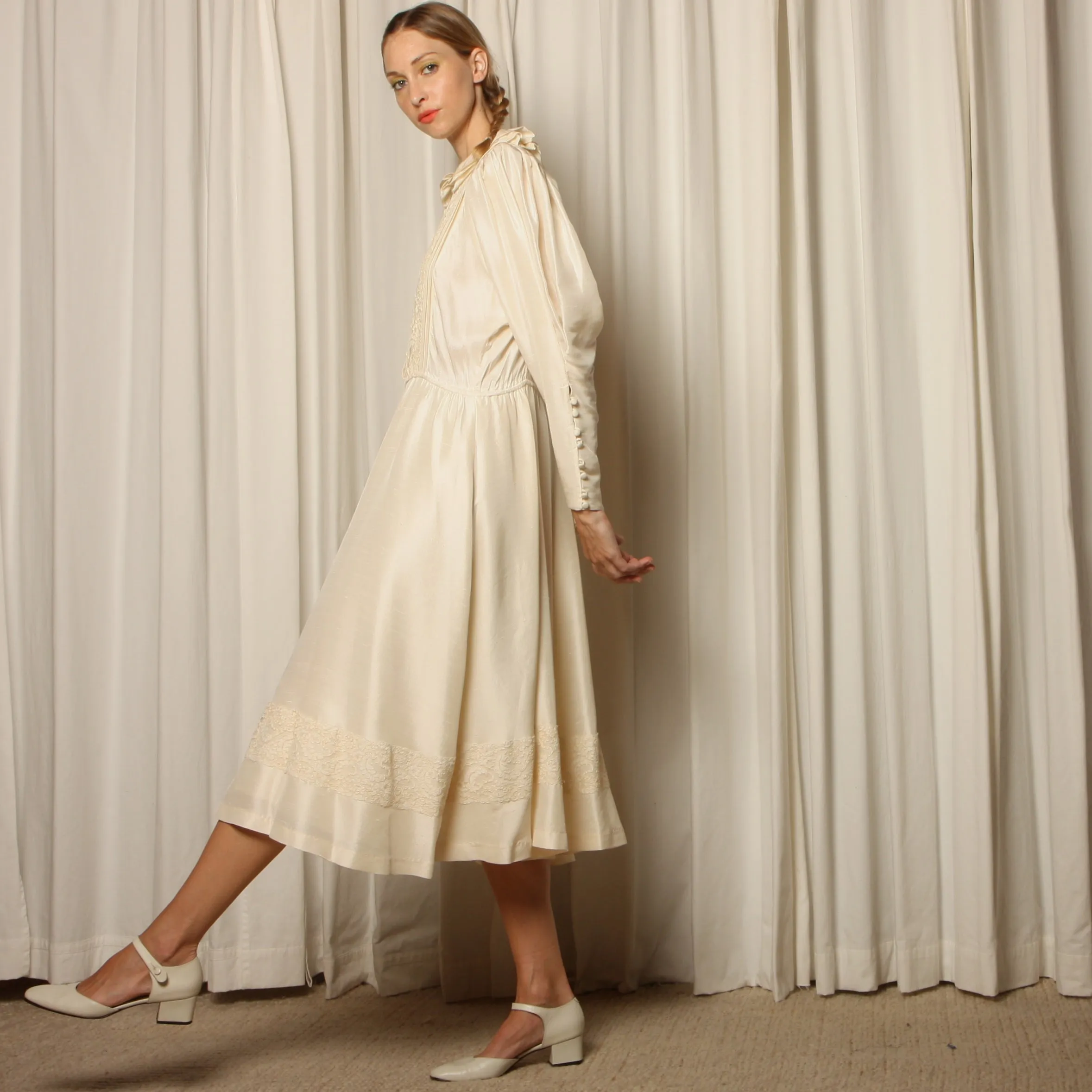 Vintage 80's Prue Acton Australian Cream Silk Wedding Dress