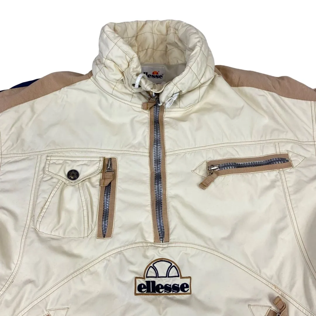 Vintage 90s 00s Beige Cream Embroidered Ellesse Oversized Ski Jacket XL