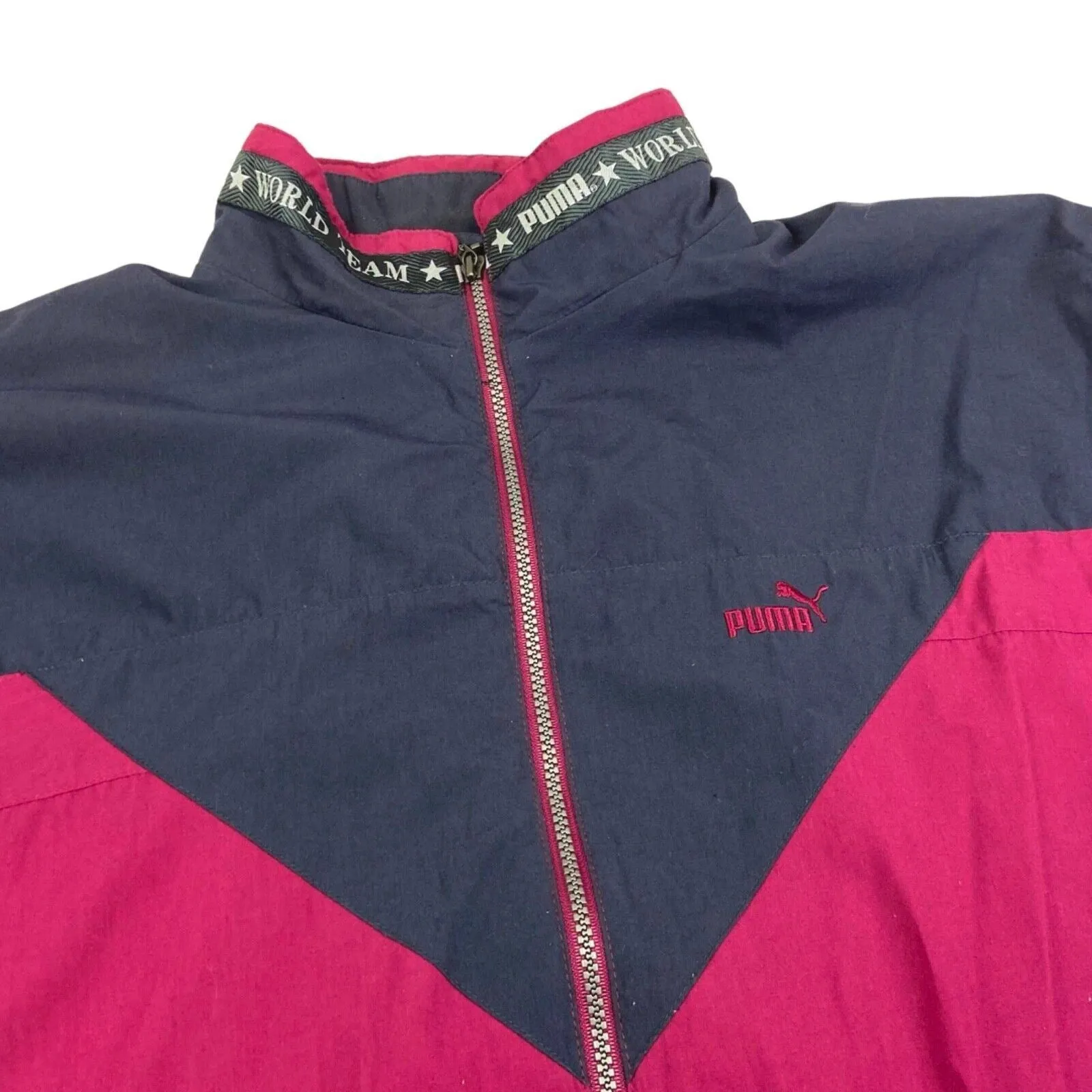 Vintage 90s Grey Pink Puma Embroidered Windbreaker Jacket Coat XXL