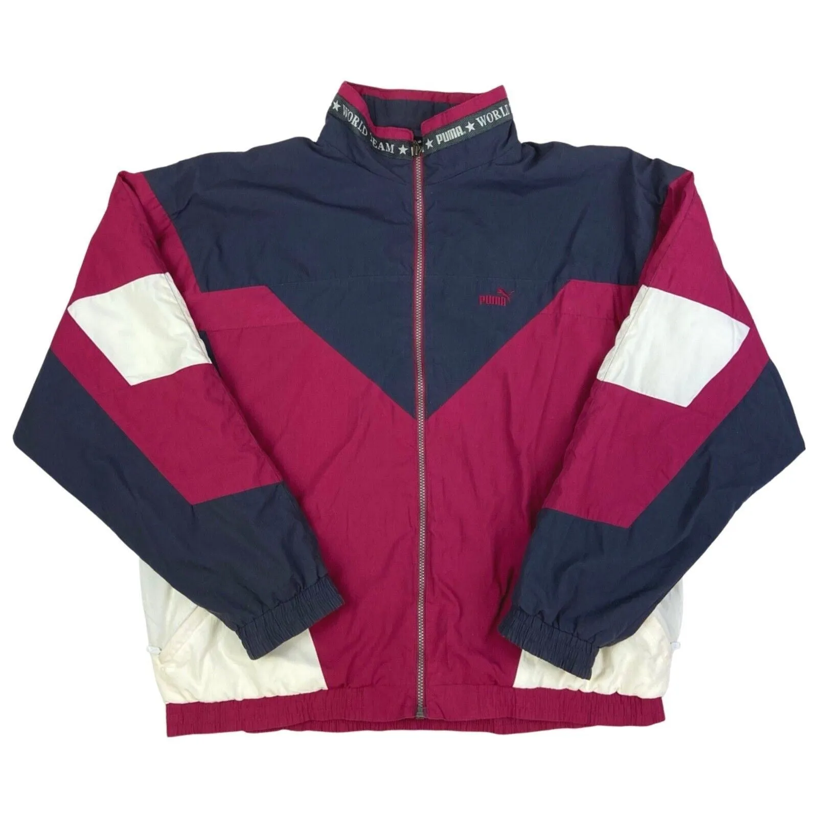 Vintage 90s Grey Pink Puma Embroidered Windbreaker Jacket Coat XXL