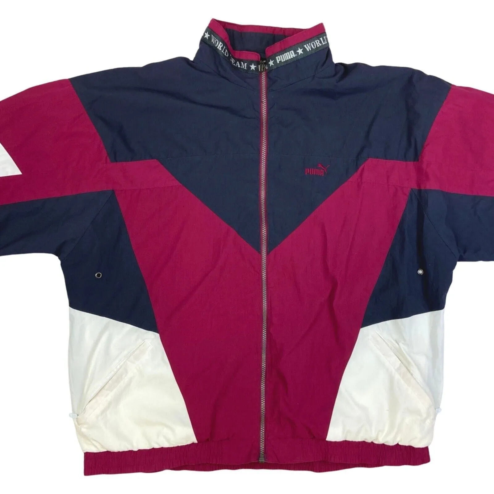Vintage 90s Grey Pink Puma Embroidered Windbreaker Jacket Coat XXL