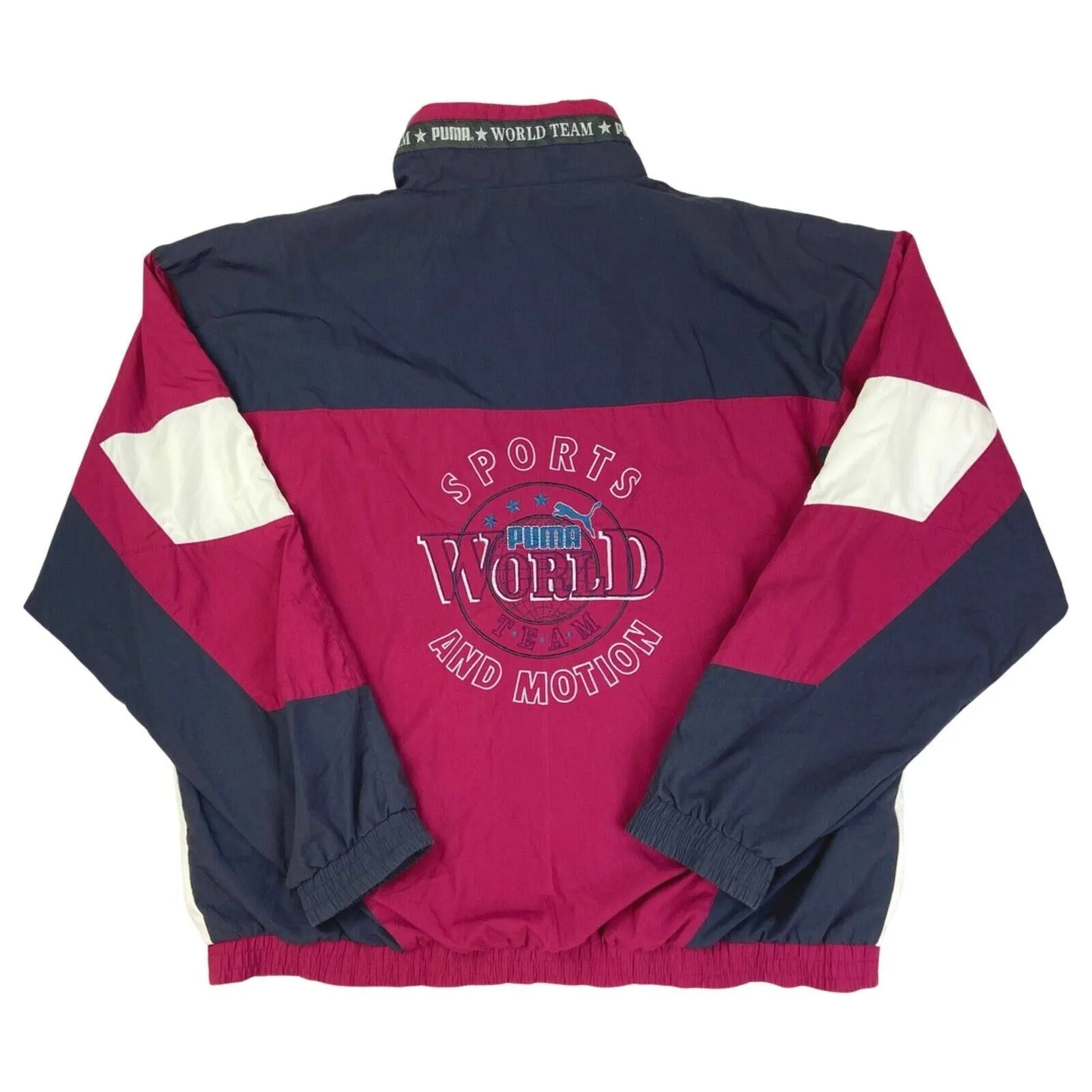 Vintage 90s Grey Pink Puma Embroidered Windbreaker Jacket Coat XXL