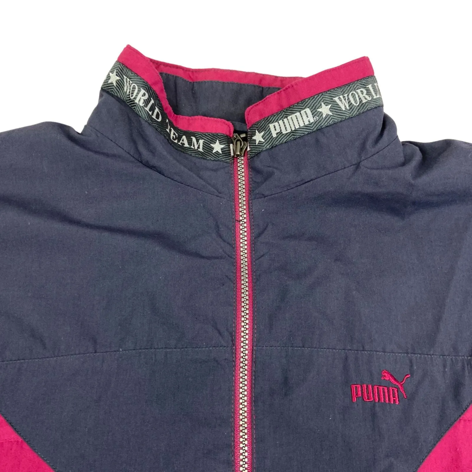 Vintage 90s Grey Pink Puma Embroidered Windbreaker Jacket Coat XXL