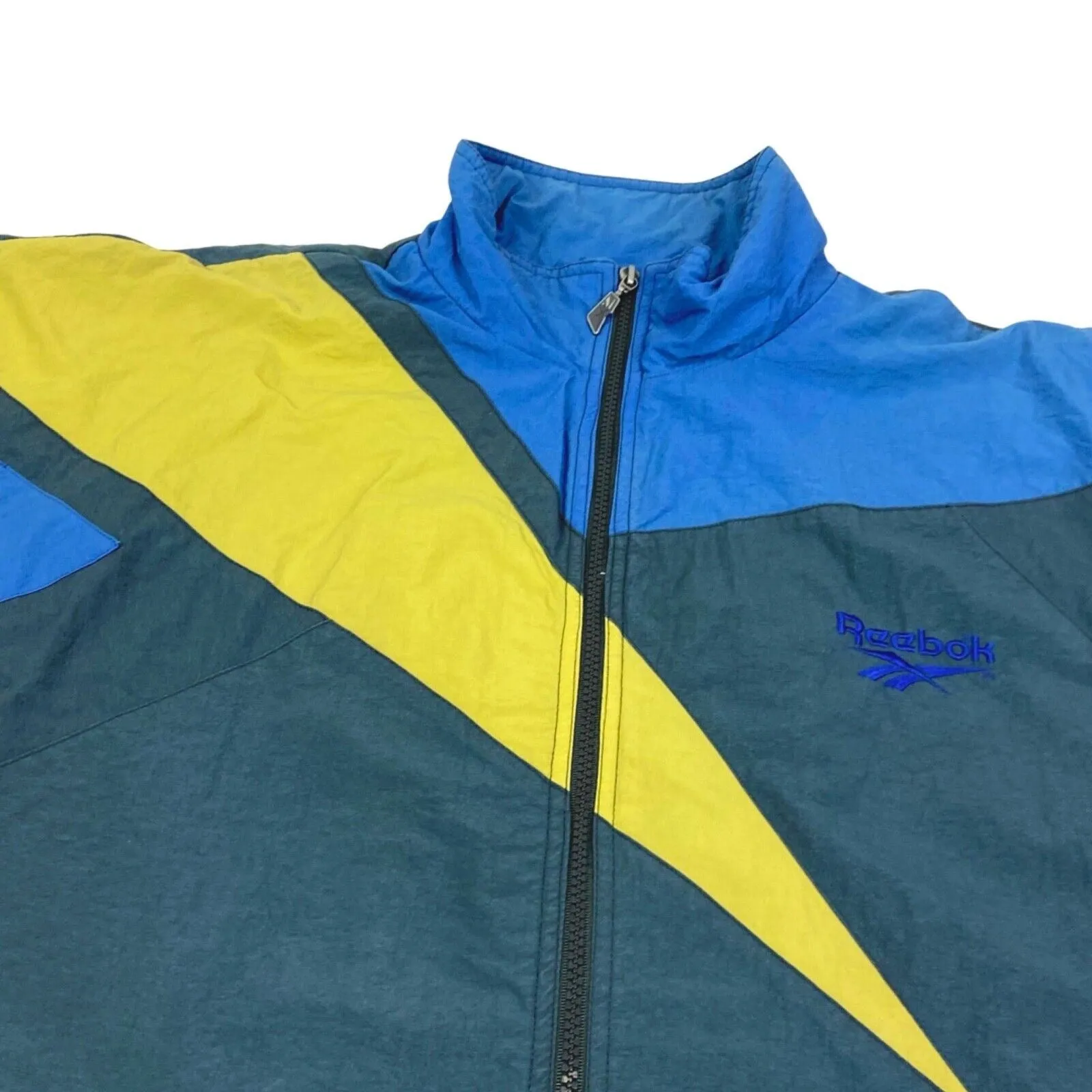 Vintage 90s Grey Yellow Blue Embroidered Reebok Windbreaker Jacket Coat XXL