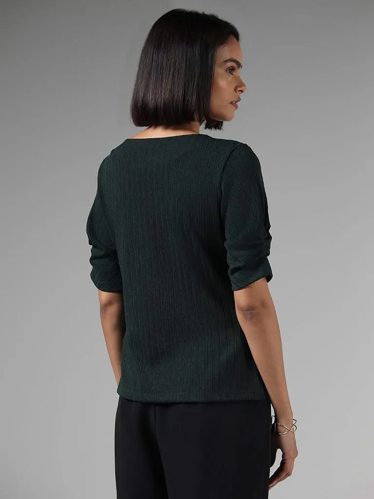 Wardrobe Deep Green Ribbed Top